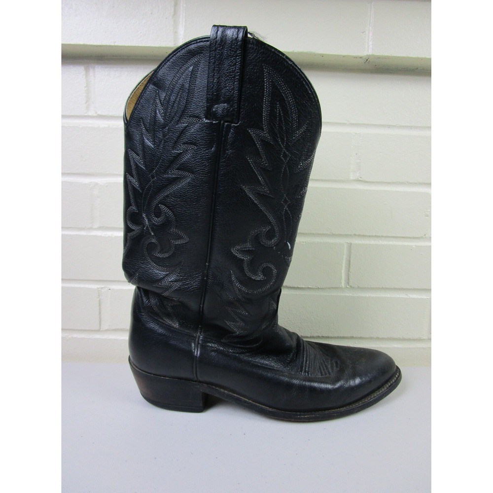Vintage Dan Post Black Leather Cowboy Boots Size 10 EW Made In USA‎ Western